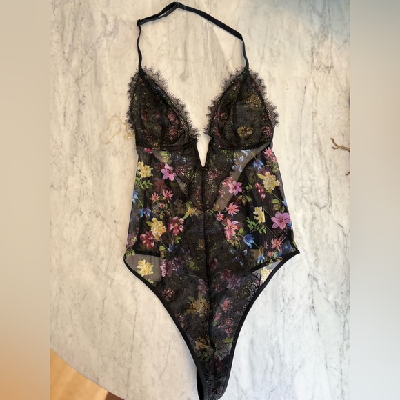 Victoria's Secret Other - Victoria's Secret Black Floral Lace Bodysuit